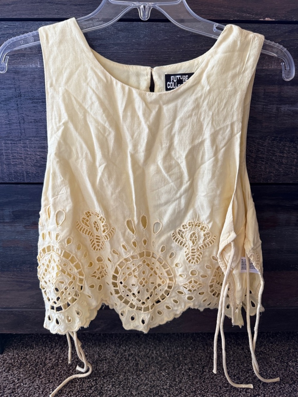 Future Collective Cream Eyelet Crochet Crop Top